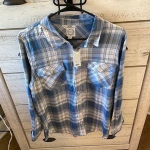 Blue and white plaid Francesca’s button down